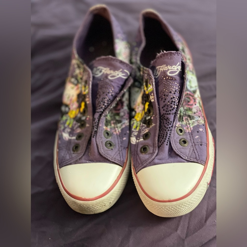 Ed Hardy slip on sneakers.